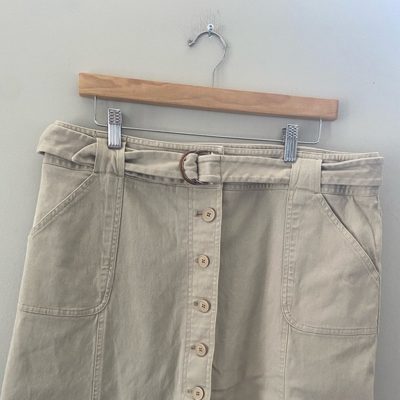 Croft & Barrow Stretch Cotton Khaki Button Down Belted Y2K Safari Midi Skirt - Picture 5 of 5